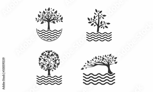 Tree and water set illustration vector logo