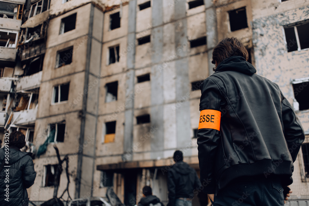 Mariupol, Ukraine - May 1, 2022: Russia's war in Ukraine. Damaged residential building Mariupol, Ukraine - May 1, 2022: Russia's war in Ukraine. Damaged residential building