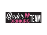 Hen Party Bachelorette vector element for cards, t-shirts, stickers, invitations. Text sign Bride's drinking team Pink with champagne glasses. Photo booth prop stick.
