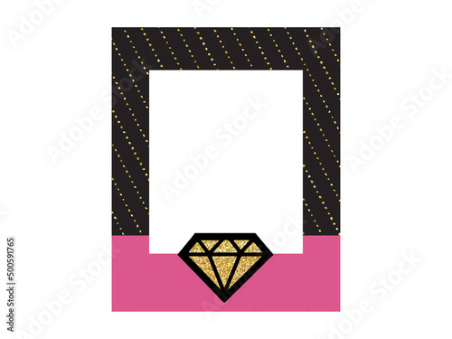 Hen Party Bachelorette vector element for cards, t-shirts, stickers, invitations. Pink photo booth frame with diamond. Photo booth prop stick.