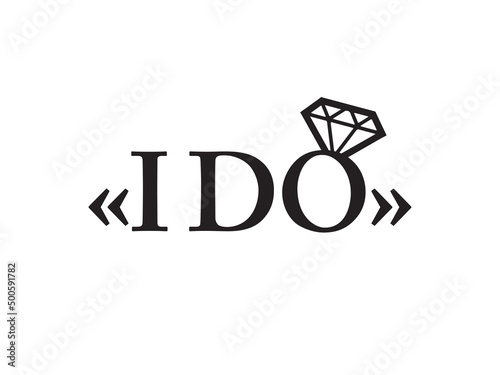 Hen Party Bachelorette vector element for cards, t-shirts, stickers, invitations. Black text I do with diamond ring. Photo booth prop stick.