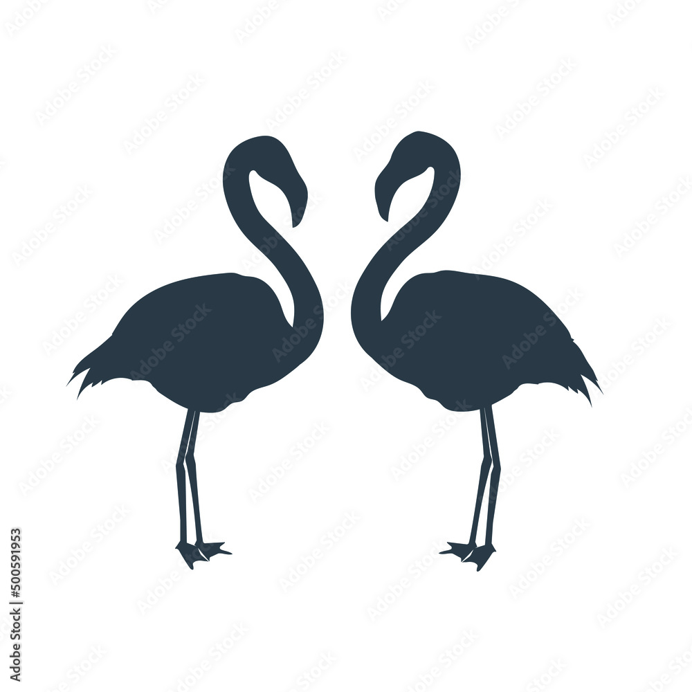 Fototapeta premium A couple of flamingo birds in love stock illustration on white background. Vector silhouette flamingo love talk