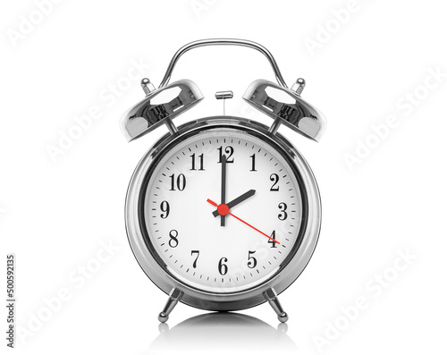 Alarm clock isolated on white background. Two o'clock on the clock.