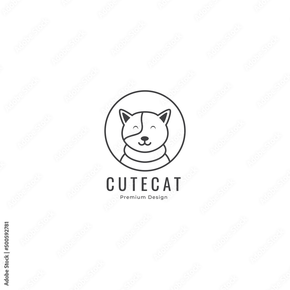 Fototapeta premium cat head cute cartoon logo line