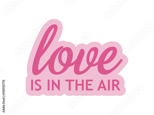Hen Party Bachelorette vector element for cards, t-shirts, stickers, invitations. Pink sign with text love is in the air. Photo booth prop stick.