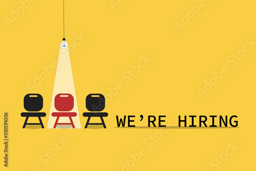 Hiring and recruitment poster or banner vector concept in minimalist style with CHAIR . Symbol of vacancies, job offers, career development, job advertisement. Eps10 vector illustration.