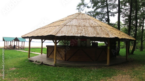 Wooden gazebo in the park