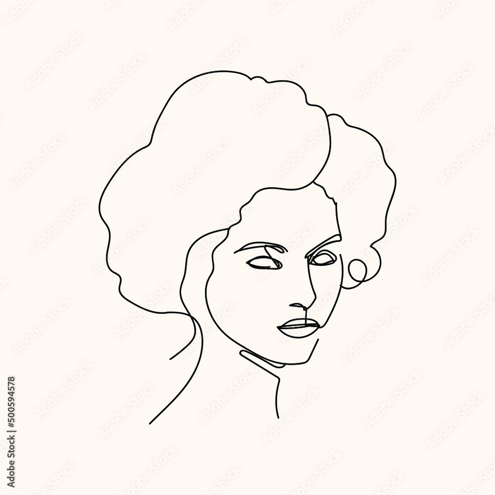 Woman minimal hand-drawn illustration. one-line style drawing