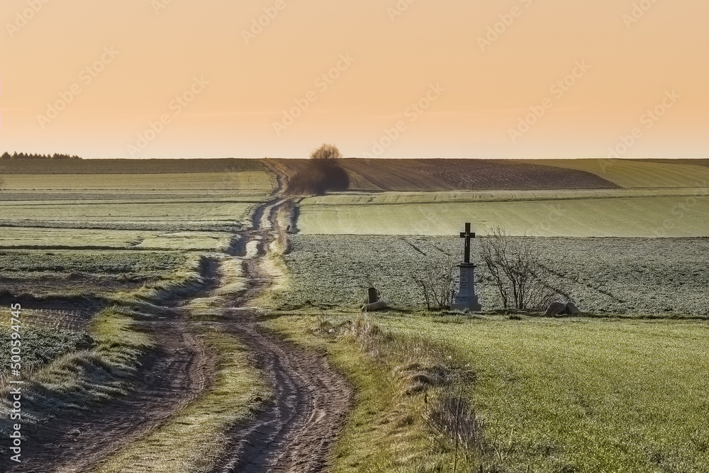country road through fields in the Polish countryside