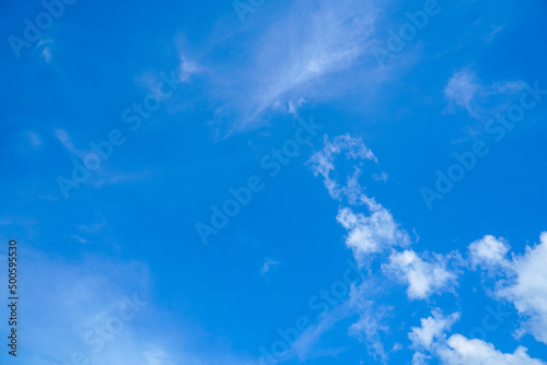 Beautiful blue sky background, white clouds. © Teerapat