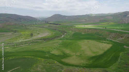 Aerial View of a Beautiful Sicilian Landscape Near Caltanissetta, Sicily, Italy, Europe