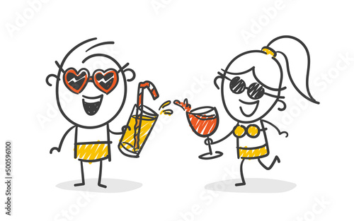 Strichfiguren / Strichmännchen: Cocktails, Party, Strandparty. (Nr. 793)