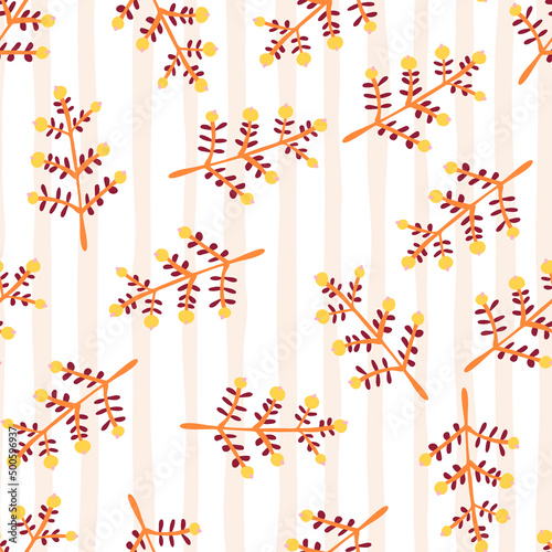 Hand drawn a sprig with berries seamless pattern. Branch with leaves and berry wallpaper.