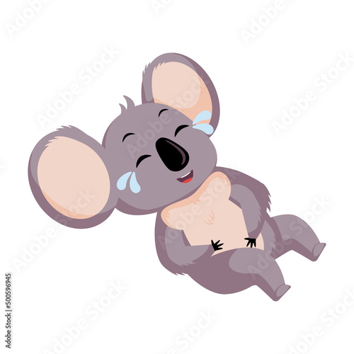 Cute Koala laughing isolated on white background. Cartoon character happy.