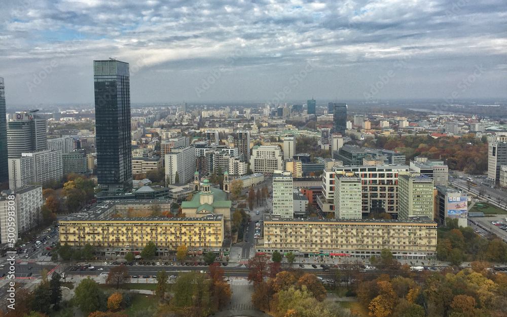 Panoramic View of Warsaw from the Top of the Palace of Culture and Science