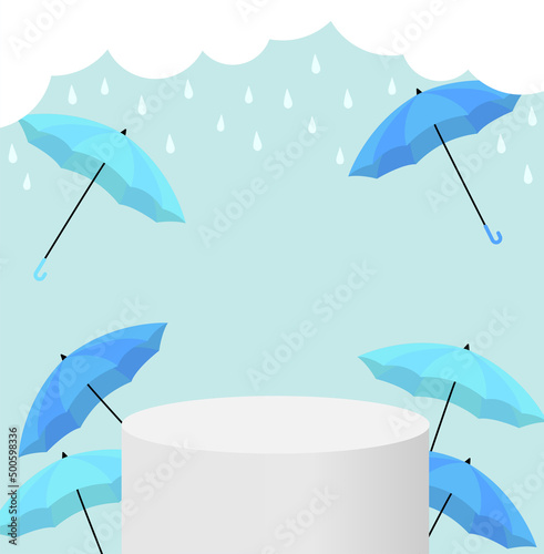 Rainy and monsoon season sale background. Design with raindrops and umbrella vector.