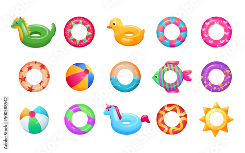 Fun water object for kid. Vector isolated beach lifebuoy collection