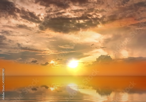 gold dramatic clouds on sunset at sea sun down nature landscape seascape weather forecast