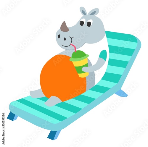 Rhino relaxing on summer holiday vacation vector