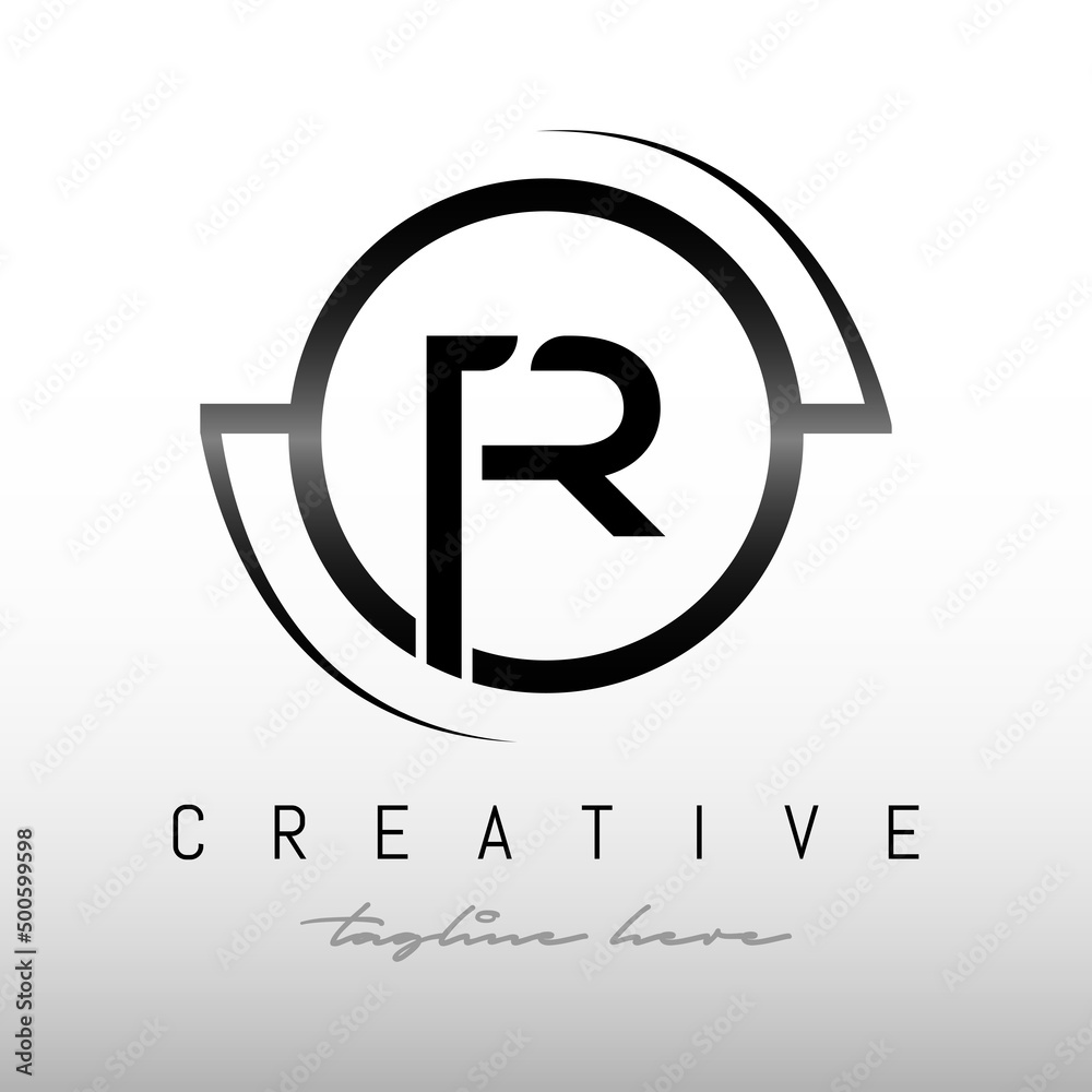 Initial R letter Black Color With White Background Logo Design vector