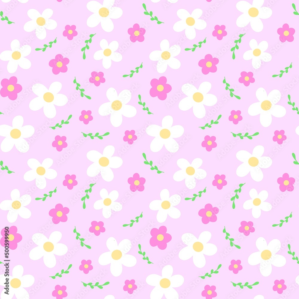 Seamless pattern with multicolored flowers. Finished Design for paper, fabric and other items.