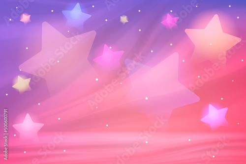Neon bright abstract background with pastel candy glowing big stars and overlapping 3d silk waves vector illustration. Pink, purple and red backdrop design for modern fashion product advertising