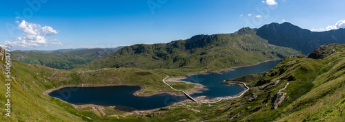 Snowdonia, Wales - View of Ancient Lakes from Pyg track whilst climbing Mount Snowdon