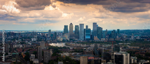 London city skyline, looking towards Docklands and Canary Wharf