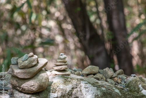 Photography small stone towers in the mountains
