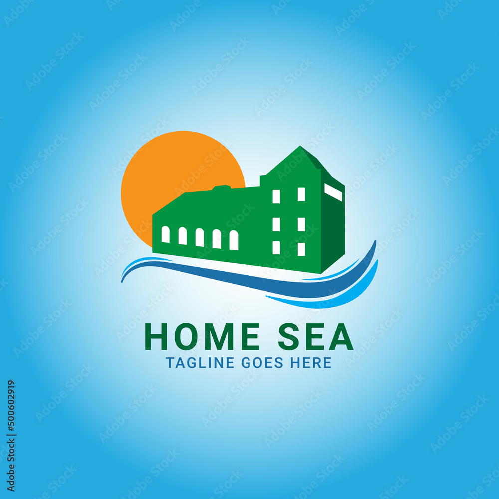  home sea logo,This design is suitable for a company logo related to beaches and housing, such as lodging, hotels, apartments, travel.
can also be used as an icon or design in print.