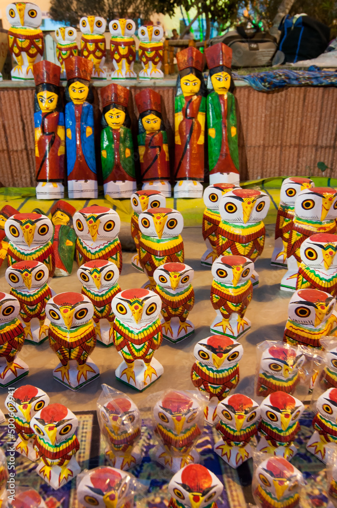 KOLKATA, WEST BENGAL , INDIA - JANUARY 12TH 2014 : Wooden Artworks of handicraft, on display during the Handicraft Fair in Kolkata - the biggest handicrafts fair in Asia.