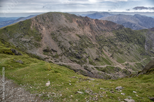 Snowdon Walk. On the Saddle Bwlch Glas Looking East at the Split of the Pyg Track and Miner's Track. One of a Series Documenting the Pyg and Miner's Tracks.