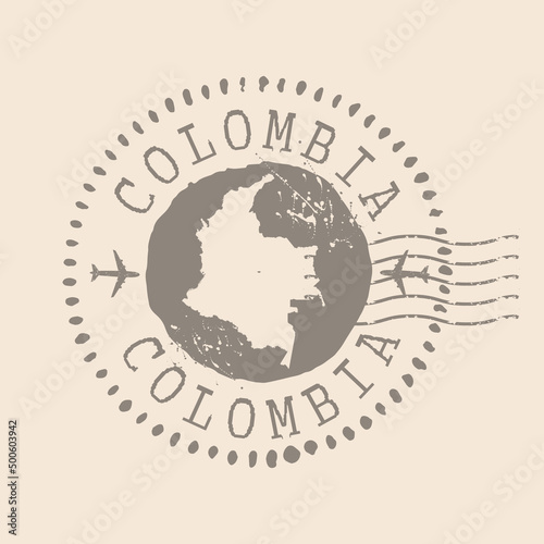 Stamp Postal of Colombia. Map Silhouette rubber Seal. Design Retro Travel. Seal of Map Colombia grunge for your design. EPS10.