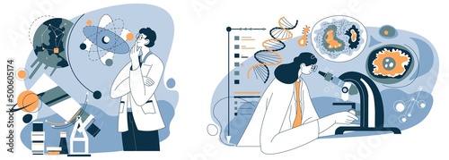 Scientific discovery, astronomy and biology vector