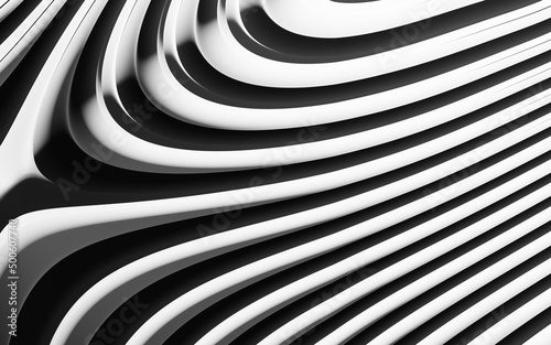 Reflective metallic black and white wavy abstract background. Black and white wavy abstract background