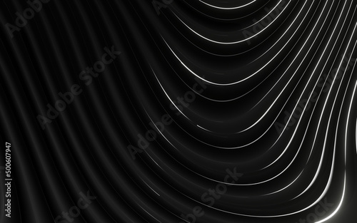 Dark shiny waves abstract background pattern. Black wavy abstract background