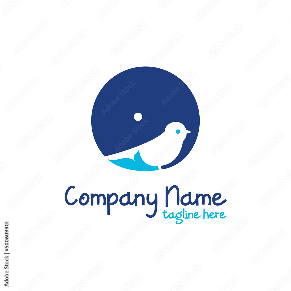 blue bird logo vector with whale jumping blue bird logo vector with whale jumping