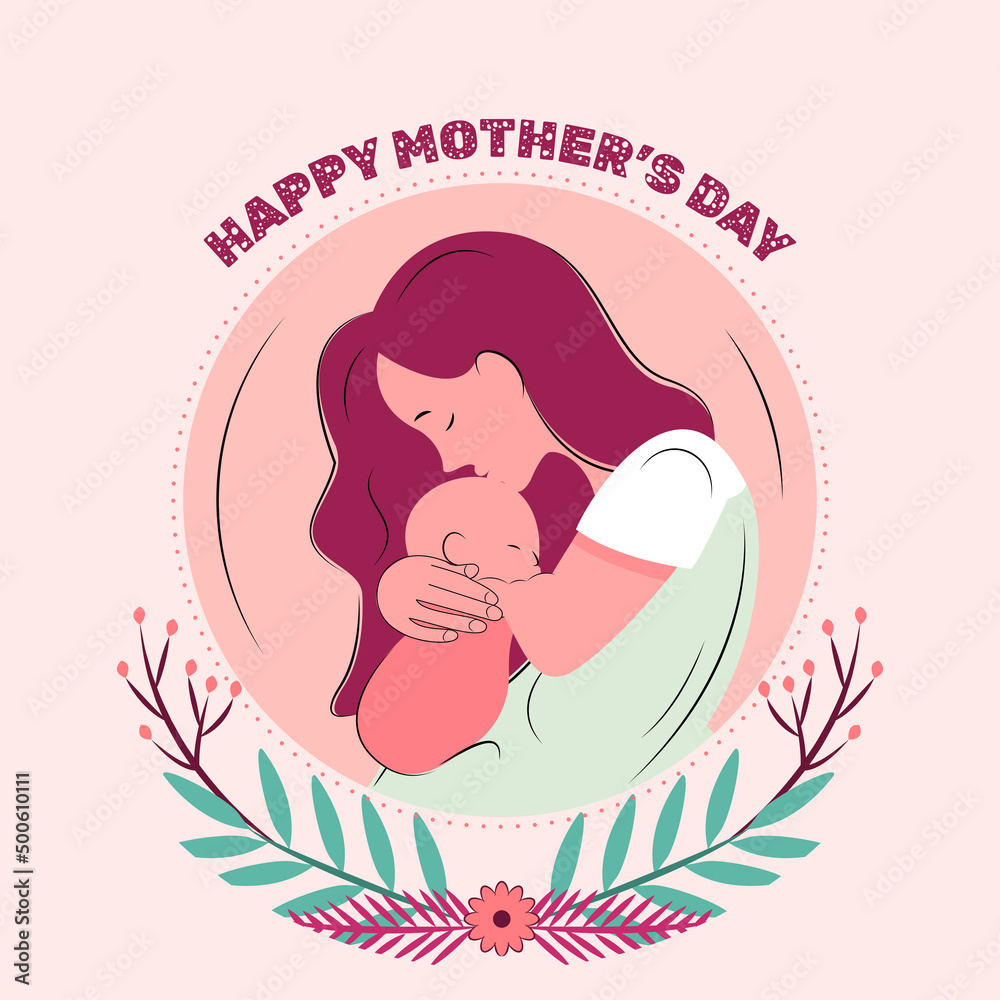 Flat Happy mothers day illustration with mom and child silhouettes background. Flat Happy mothers day illustration with mom and child silhouettes background.
