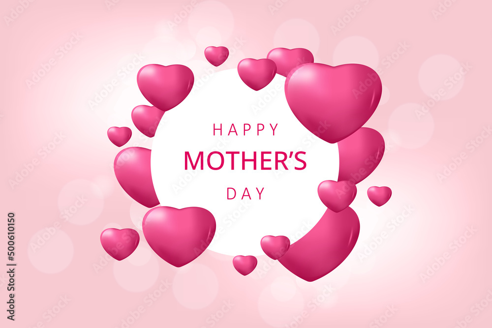 Happy mother's day background with heart balloons.