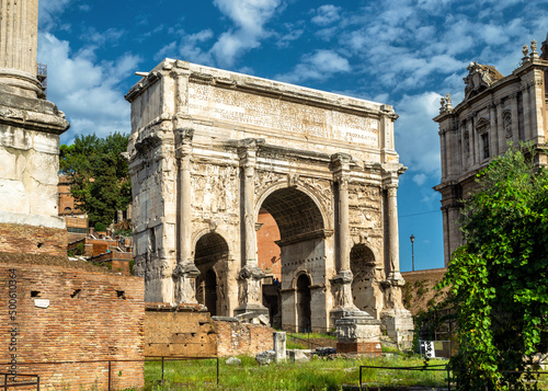 Canvas Print Ancient Arch of Septimius Severus on Roman Forum, Rome, Italy, Europe