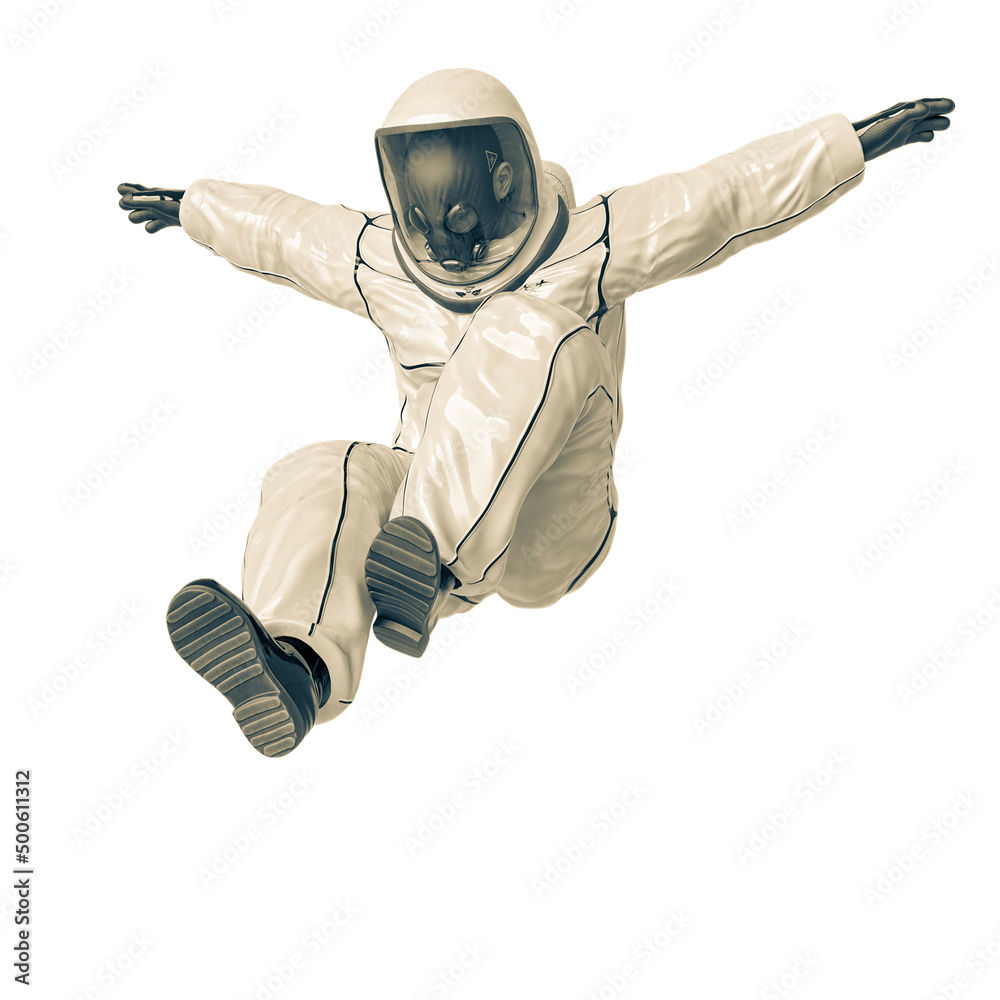 man in a biohazard suit jumping