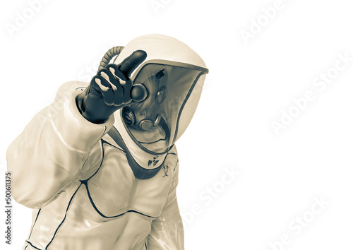 man in a biohazard suit is argumenting