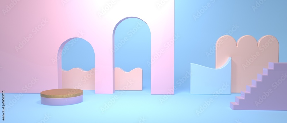 Abstract 3D render illustration of minimal doorways and staircases Abstract 3D render illustration of minimal doorways and staircases