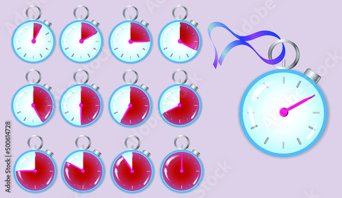 Bright stopwatch icon, every 5 seconds is displayed in red