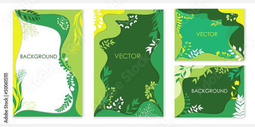 Vector background with plants on a spring theme with place for text. Paper cut background.  © daudau992
