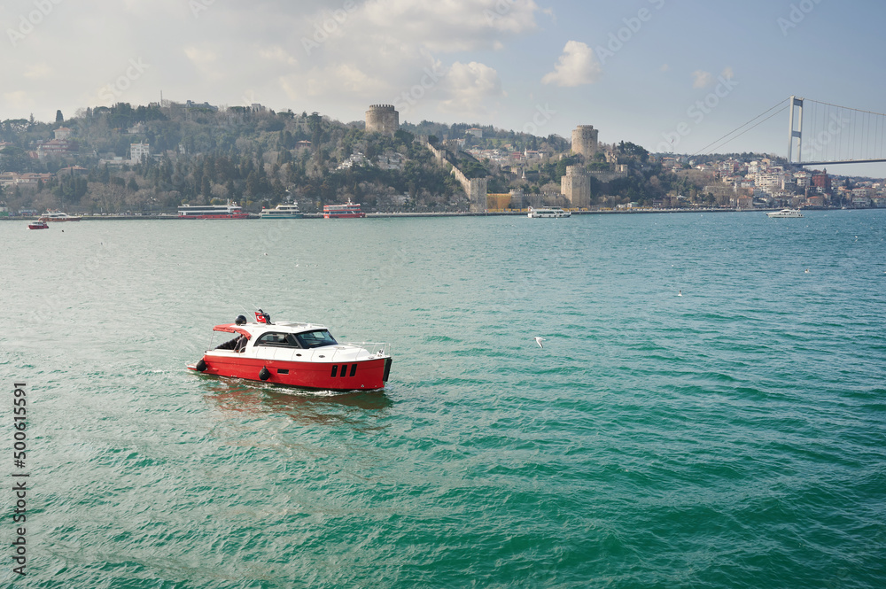 Fototapeta premium Red boat tour in Bosphorus
