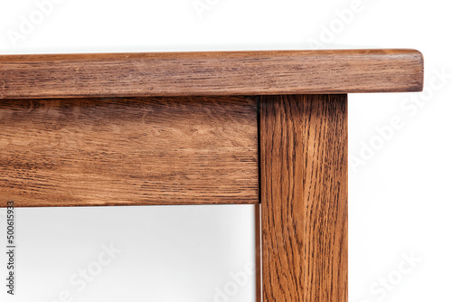 handmade wooden table on a white background with all the details