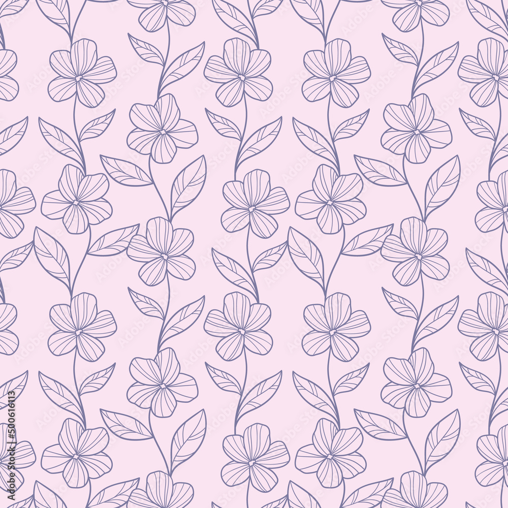 Pastel purple floral vector pattern, seamless background with flower illustrations