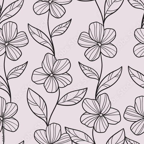 Floral vector pattern, hand drawn flower illustrations, line art design, pastel and black