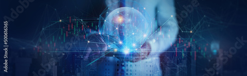 Businessman working with smartphone on Technology and digital marketing. Financial and banking with global network connection on investor and customer with sale data exchange 
